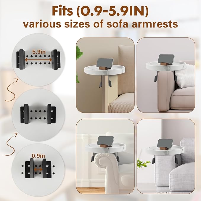 Couch Tray, Adjustable Couch Table and Detachable Wooden Couch armrest Tray, Multifunctional Clip on armrest Table, with Phone Holder Suitable for Dining, Snacks, Remote Control
