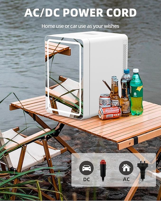 20L Skincare Fridge with Mirror & LED Lighting, 3-Mode Dimmable, Cooler & Warmer with Drip Tray for Makeup, Cosmetic, Beauty, Mini Beauty Fridge for Bedroom, Vanity, Car & Home Use