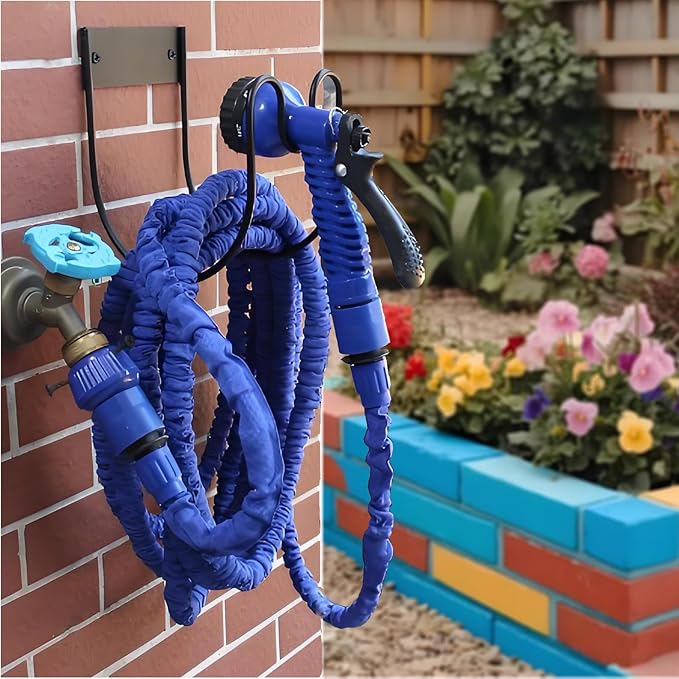 Metal Garden Hose Holder - Wall Mounted Water Hose Holder - Hose Hanger Heavy Duty for Water Hose Extension Cords Vacuum Hose Black