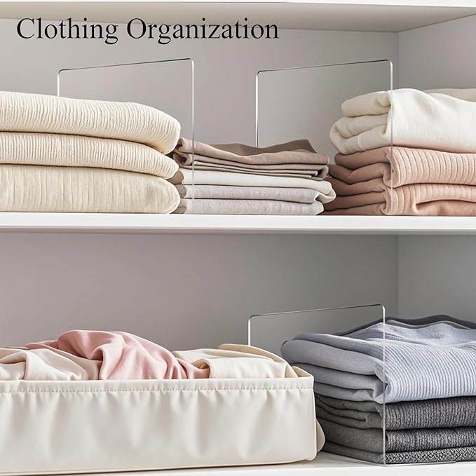 Shelf Dividers for Closet Organization - Acrylic Closet Dividers for Shelves - Clear Free-Standing Shelf Separators for Clothes Sweater Purse