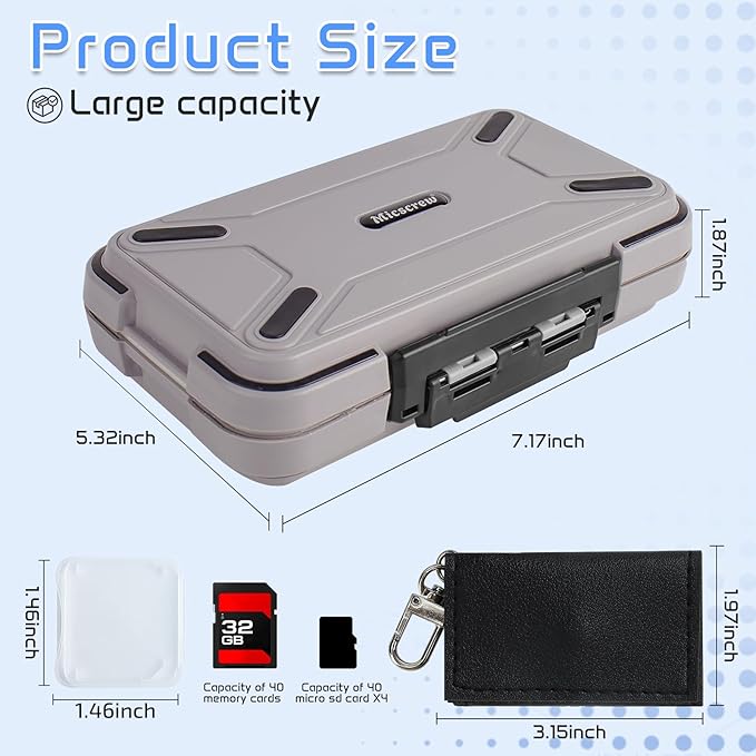 36 Slots Memory Card Case & 36 Transparent Card Cases, Light Gray Camera SD Card Holder Storage with Individual Plastic Card Holder Case for SD Card, Camer Card Organizer for SD Card