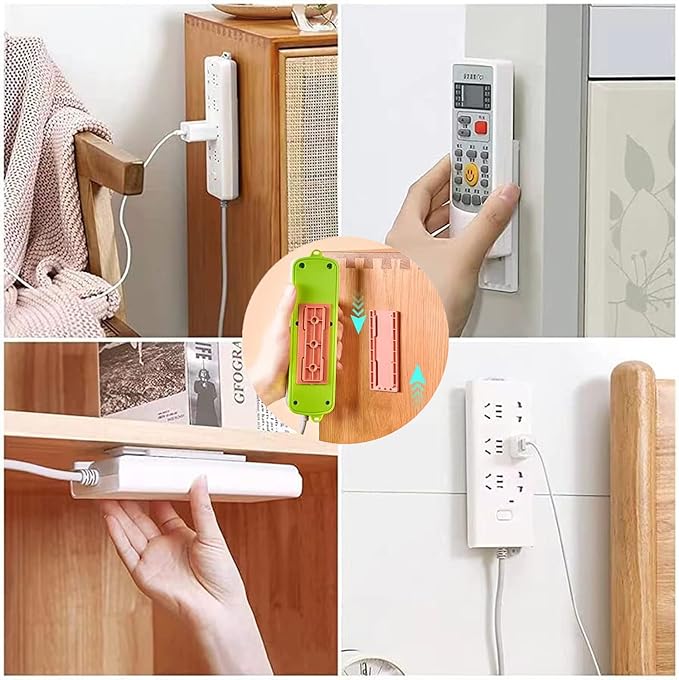 12PCS Power Strip Holder, Adhesive Punch-Free Socket Holder, Self Adhesive Socket Desktop Fixer, Cable Management Punch Free Surge Protector, Desktop Mobile Socket Holder Wall Mount and 8 Cable Clips