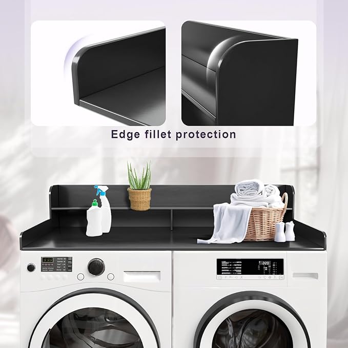 2-Tier Washer and Dryer Countertop Shelf, White Laundry Topper with Non-Slip Pads, Laundry Room Storage & Organization for Small Apartment Kitchen