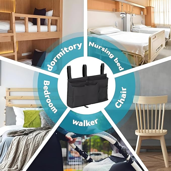 Bedside Caddy Storage Organizer Bunk Bed Hanging Storage Bag for Crib Hospital Beds Dorm Rooms with 8 pockets (Black)
