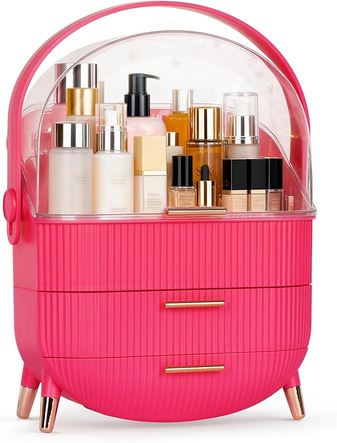 MASSY Egg Shape(Oval) Makeup Storage Box, Countertop Portable Vanity Cosmetics Organizer Preppy