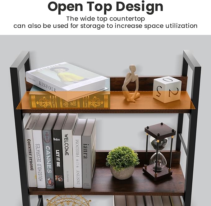 Himimi Ladder Shelf Set of 2, 5-Tier Ladder Bookcase, Industrial Bookshelf Wood and Metal Bookshelves, Plant Flower Stand Rack Book Storage Shelves for Living Room, Bedroom, Home Office, Rustic Brown