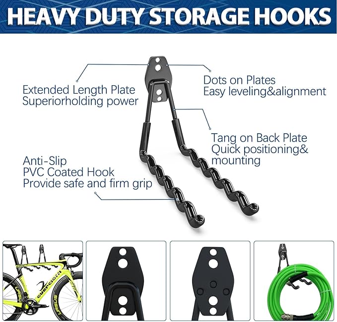 3-H Garage Wall Hooks 31 Pack, Garage Hooks Heavy Duty with Extra Welding Spots, Garage Organizer for Garden, Lawn, Yard Tools, Chairs, Ladders, Weed Eater, Shovel, Blower(Black)