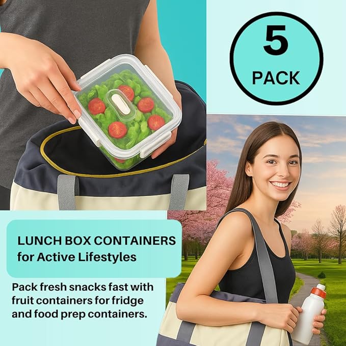 5-Pack Fruit Containers for Fridge Keep Fresh – Airtight Food Containers with Lids, Produce Saver with Removable Colander, Fridge Organizers, Microwave & Dishwasher Safe (White)