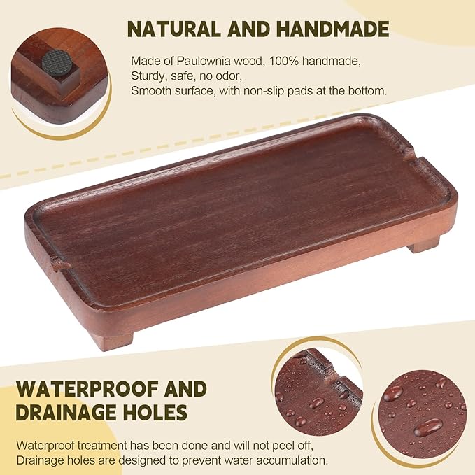 Wood Riser Small Decorative Tray Sink Soap Dish, Vanity Tray Pedestal Stand 10 x 4.5 inches (Dark Brown)