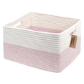 COMFY-HOMI Cotton Rope Woven Basket with Handles for Shelves,Toys,Book, Cloth Storage Baskets for Organizing-17" x 13" x 7.5" Toy Decorative Organizer for Living Room, Bathroom （white/pink）