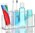 Acrylic Toothbrush Holder for Bathroom Counter, Clear Multi-Functional Toothbrush Organizer with Compartments for Electric Toothbrush, Toothpaste