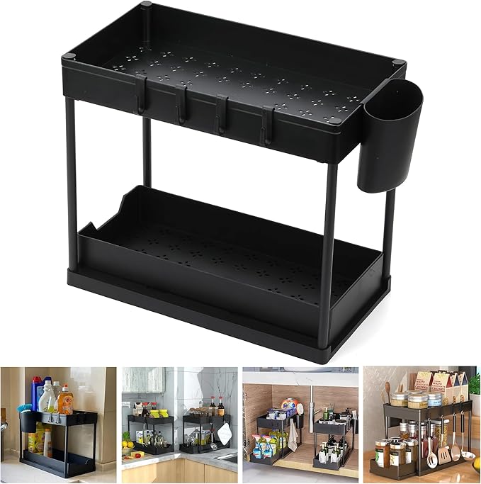 Under Sink Organizer – 2-Tier Sliding Storage Rack for Kitchen, Bathroom & Pantry | Multi-Purpose Cabinet Organizer with Pull-Out Baskets