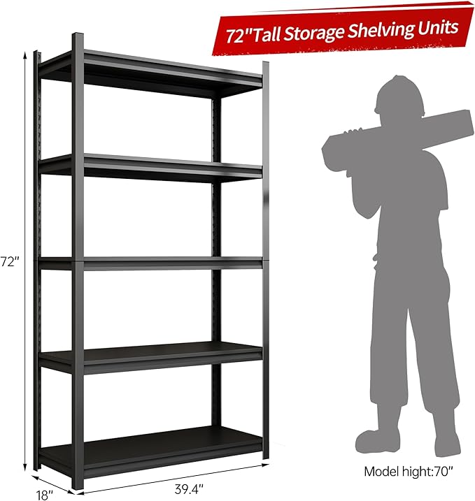 Metal Garage Shelving, Adjustable 5-Tier Heavy Duty Shelving, 2800 LBS Garage Shelving Unit and Storage,Heavy Duty Shelves for Basement,Warehouse,Kitchen