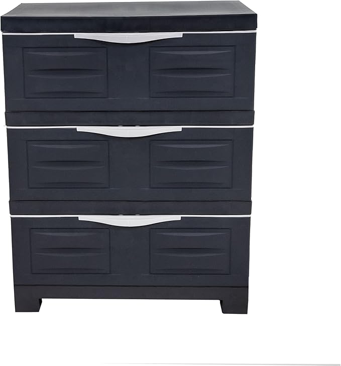 Sunnydaze 3-Tier Storage Cabinet with Drawers - Indoor or Garage Plastic Storage Drawers Organizer - 29.5" H - Garage, Office, Home, Laundry Room - Charcoal