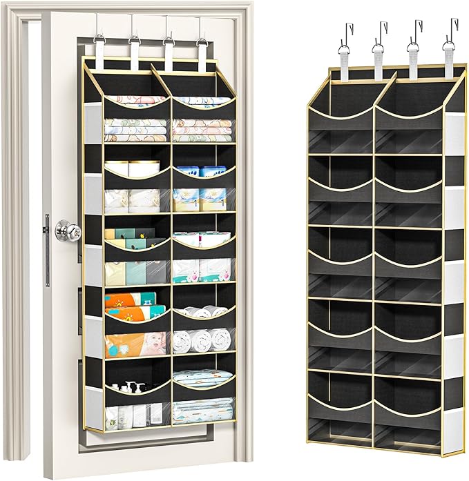 Aokeyee Over the Door Storage Organizer - 5 Tiers Behind Door Storage with 10 Compartments & 10 Mesh Pockets, 80lb Capacity Door Hanging Organizer for Closet, Bedroom, Bathroom, Pantry, Nursery, Toys