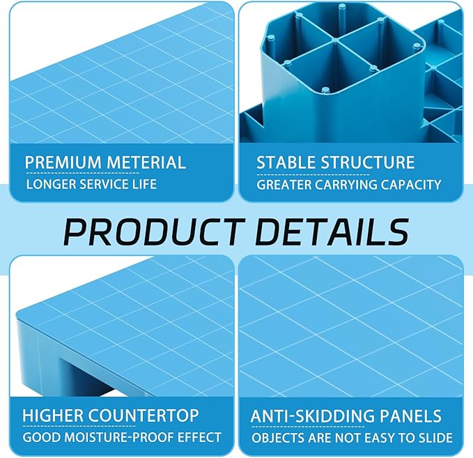 2 Pcs Plastic Pallet for Basement Storage Easy Stack Lightweight Floor Pallet Display Flooring Room Supermarket Christmas, Support up to 2000 Lbs (40'' L X 20'' W X 5.5'' H,Blue)