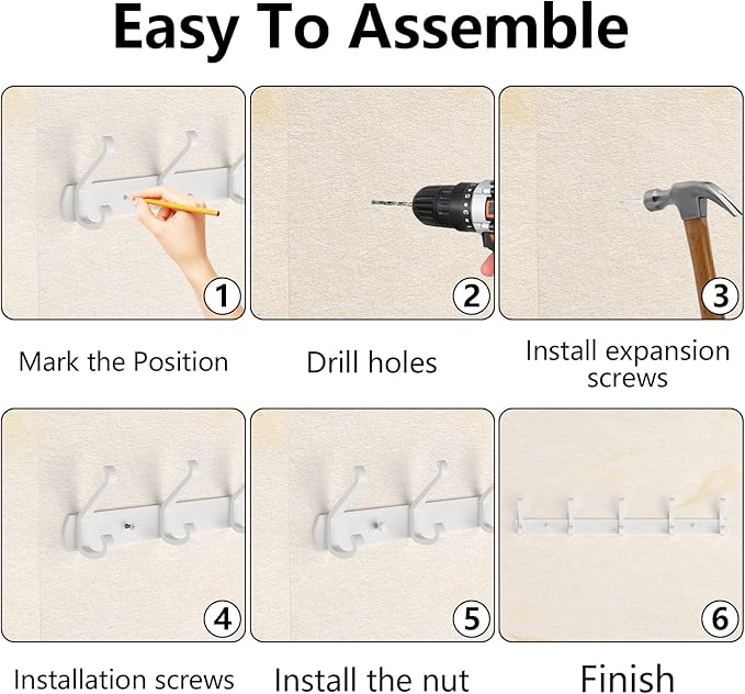 Coat Rack Wall Mount,17.3 in Wall Hooks for Hanging, Coat Hanger Wall Mount Towel Rack Hat Rack for Wall with 5 Hooks for Entryway, Bedroom, Bathroom (White,5Hooks-2Pack)