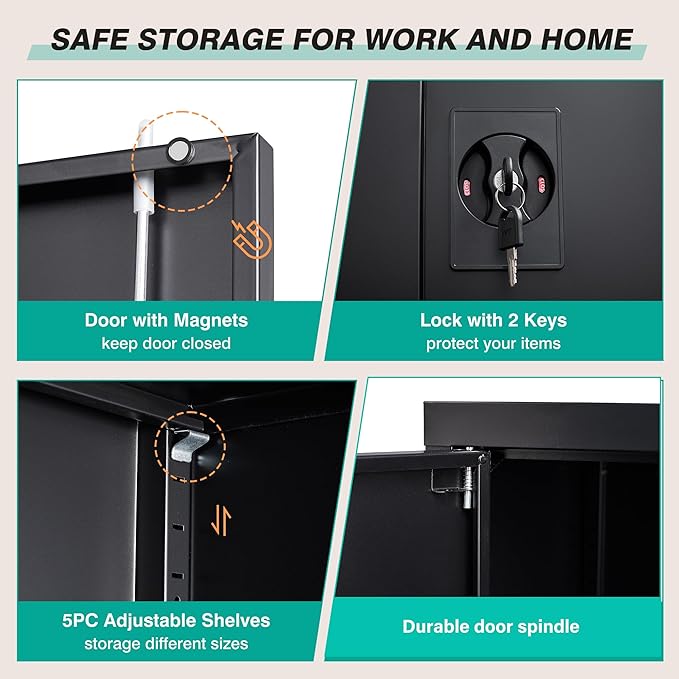 SISESOL Small Metal Storage Cabinet with Doors and Shelves,36 inch Black Locking Garage Cabinet,Lockable Short Steel Cabinets for Home,Office,Shop,Garage