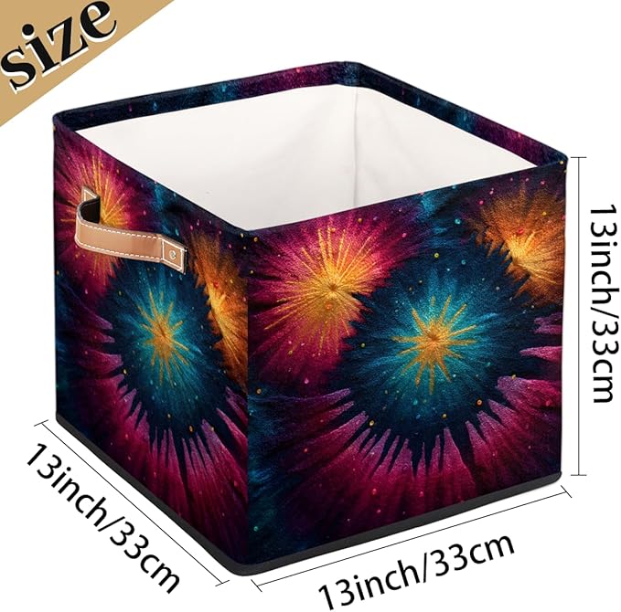 TropicalLife 13x13x13 Inch Large Fabric Storage Cube Tie Dye Foldable Storage Bin with Handles Organizer Boxes Cube Basket for Shelves Organizing Closet