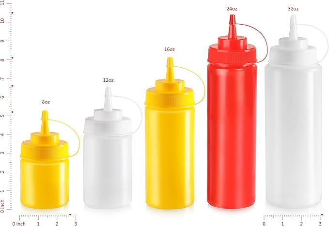 New Star Foodservice Squeeze Bottles, Plastic, Wide Mouth, 16 oz, Red, Pack of 6