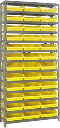 Quantum Storage Systems 1275-109YL Steel Shelving Unit with 4" Shelf Bins, 12" D x 36" W x 75" H, Yellow
