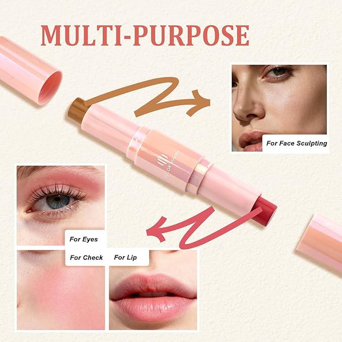 Color Nymph Blush Contour Stick, Double-end Cream Blush & Contour Makeup Stick Multiuse Blusher with Butter Bronzer For Cheeks Eyes Lip Matte Texture Silky-Smooth - 04# Coffee Cherry