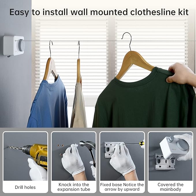 Mbillion Retractable Clothesline 13.8Ft Heavy Duty Clothes Drying Laundry Line for Indoor Outdoor Retracting Hanging Clothing Drying with Retract Rotating Knob to Prevent Sagging