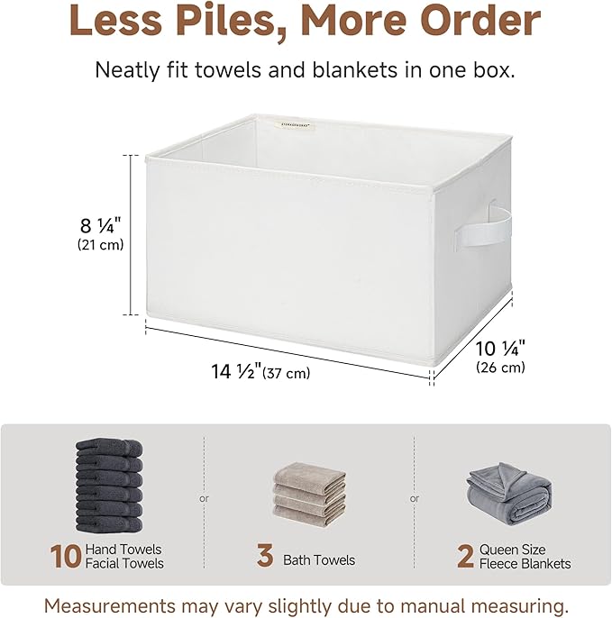 StorageWorks Storage Baskets for Shelves, Foldable Fabric Closet Storage Bins with Handles, Fabric Storage Bins Clothes Organizer, White, 3-Pack, Large
