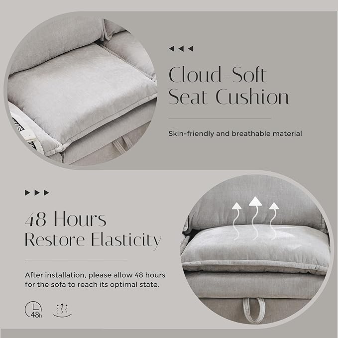 88.98" Sectional Couches for Living Room, Cloud Couch Sectional with Large Storage, U-Shape Modular Sectional Sofa with Ottoman, 5 Chenille Seater with Pillow for Apartment, Bedroom, Light Grey