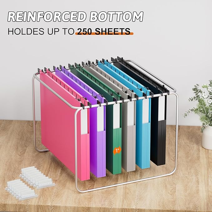 Plastic Hanging File Folders 1 Inch Expansion Letter Size,12 Pack Reinforced Heavy Duty Hang Folder with Tabs,Colored Expandable Hanging Files with Side,File Cabinet Folders for Bulky Files
