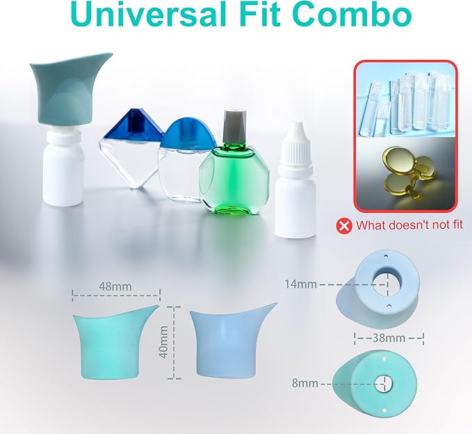 Fullicon 2-Pack Eye Drop Guide for Seniors, Soft & Reusable Eye Drop Dispenser for Elderly, Fits Most Eye Drop Bottles, Easy Eye Dropper Aid with Light Points for Accurate Application (Blue & Green)