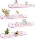 Floating Shelves for Wall,4 Pack 15.7’’x 3.5’’Adhesive Acrylic Shelves Organizer for Book Toy Photo Makeup,Wall-Mounted Kids Storage for Bathroom,Bedroom,Nursery,Pink Star and Moon