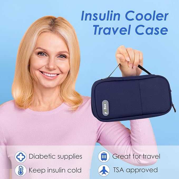 YOUSHARES Insulin Cooler Case - Travel Medicine Cooler Bag for Diabetes Supplies, Insulin Pen Case with 2 TSA Approved Gel Ice Pack (Navy Blue)