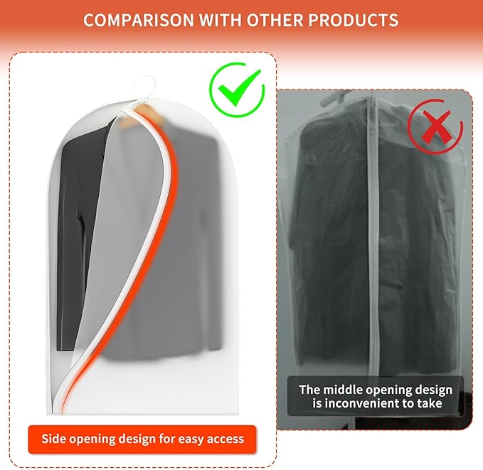 Clear Garment Bags for Hanging Clothes,48in Dress Clothing Suit Bags Coat for Sweater Closet Storage Dress Hanging Garment Translucent Clothes Covers Protecting Dusts(6-Pack)