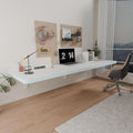 IAE Wall Mounted Folding Table with Pine Wood,55" x 16" Floating Wall Desk,Laundry Folding Table with Shelf Brackets,Fold Down Desk Shelf,Folding Workbench for Home,Dining,Laundry Room,Kitchen,White