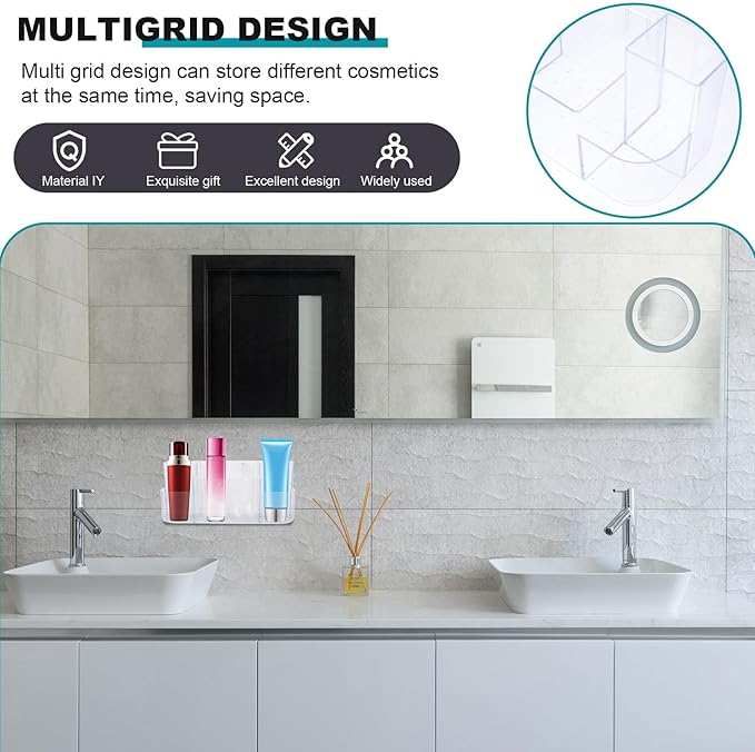Wall-mounted Toiletry Case Transparent Multi-grid Cosmetic Storage Box for Bathroom Makeup Organizer Holder Easy Install and Spacious Vanity Storage