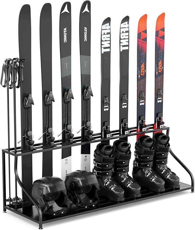 Ski Storage Rack-Holder Garage - Freestanding Ski Equipment Organizer Ski Boot Snowboard Rack Stand Snow Gear Storage