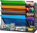 File Organizer Wall Mounted, 4 Tiers Durable Adjustable Metal Desk Organizer, Desktop Hanging File Holder with 4 Pen Slots Stable, 4 Pull-Out Divider for File, Mail, Black, Patent Pending