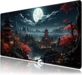 Japanese Full Moon Large Mouse Pad,Gaming Keyboard Desk Pad,Extended Mouse Mat Non-Slip Rubber Base with Stitched Edges for Office Game Home XXL 35.4"x15.7"