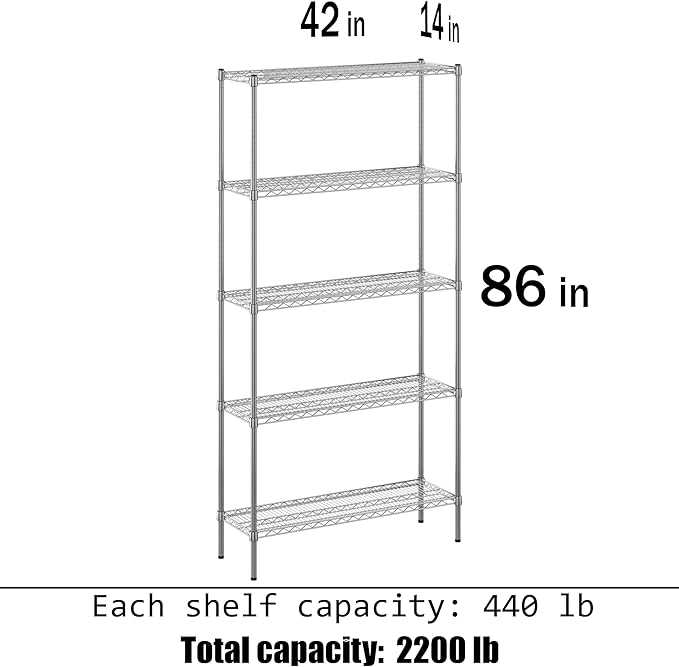 14" Deep x 42" Wide x 86" Height Wire Shelving Kit | 5-Tier | NSF Commercial Storage Rack Unit