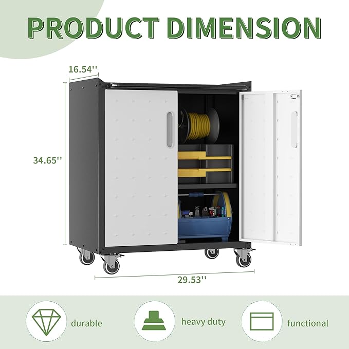 Metal Tool Cabinet,Garage Storage Cabinet System,Wall Cabinet & Locking Rolling Tool Cabinet with Doors and Adjustable Shelves,Steel Tool Cabinets for Home (2 Pcs-Styled, Black & Grey)