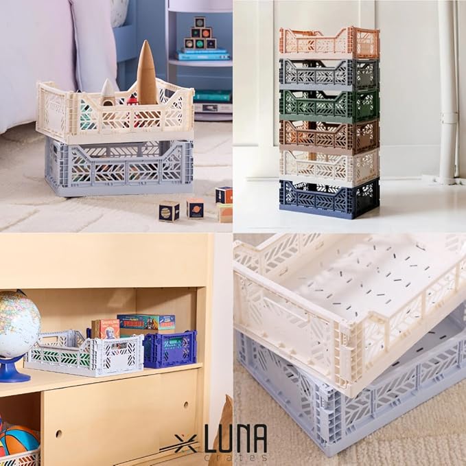 Collapsible Storage Box, Foldable Crate Organizer Bin with Handle, Stackable Crates for Home Organization (Lilac-LightGray-Peach, 14L - 3 Pack)