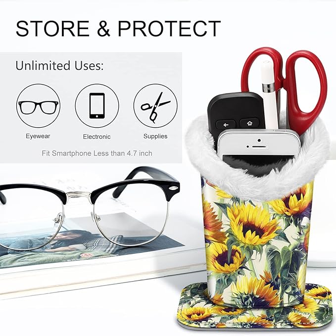 Fintie Plush Lined Eyeglasses Holder, Glasses Stand Case, Anti-scratch Glasses Storage Organizer for Desk, Nightstand, Office