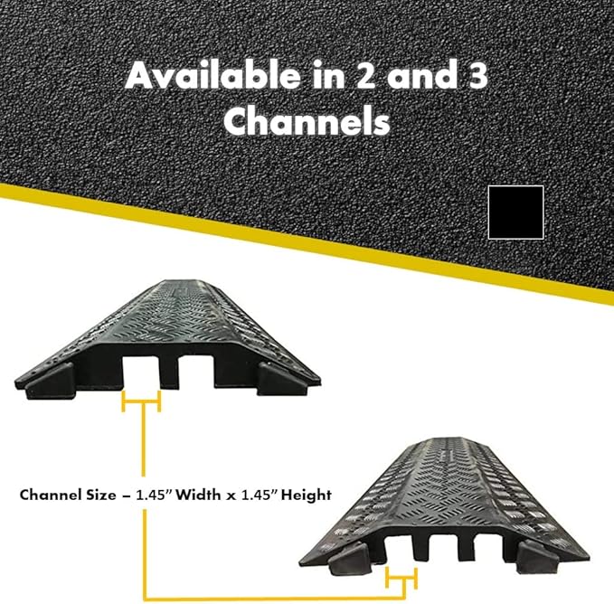 Kable Kontrol Drop Over Floor Cord Cover – 40” Inch Long 3 Channel Cable or Wire Protector – Rubber Ramp for Indoor and Outdoor Use – Black