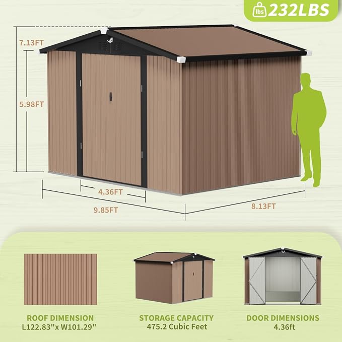 Metal Storage Shed,10x8 Outdoor Storage Building,Large Backyard Sheds with Lockable Doors,Waterproof Outside Storage Sheds