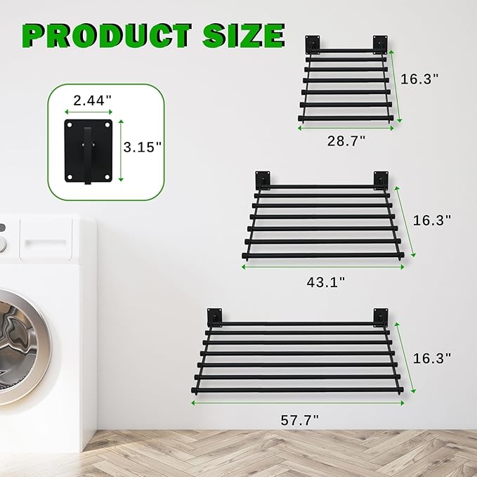 Wall Mounted Drying Rack, 57 Inches Wall Laundry Drying Rack Collapsible Indoor Clothes Drying Rack for Hanging Clothes