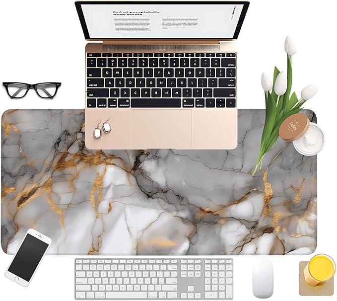 Marble Stripes Gaming Mouse Pad 31.5"x11.8"Desk Mat Anti-Slip Rubber Base & Durable Stitched Edges for Gamers Smooth Mouse Writing Surface for Desk Office/Home