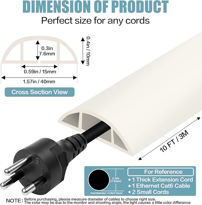 Floor Cord Cover Cable Cavity Self Adhesive Cord Hider Floor 10FT Floor Cable Management Power Cord Protector Floor Electric Cord Covers for Offices, Gym, Exhibitions (Beige, 1.57" x 10')