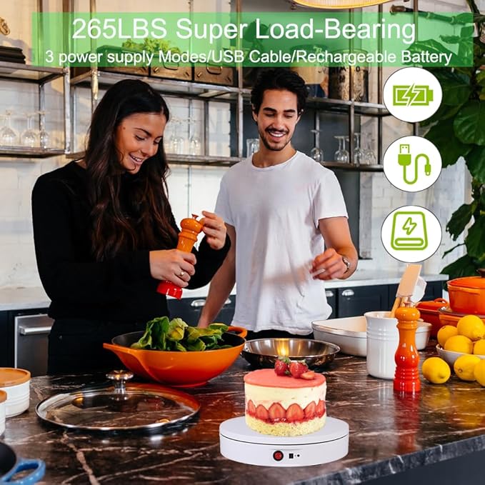 JAYEGT Motorized Rotating Display Stand，330 Lbs Load，360 Degree Electric Rotating Photography Turntable For Products Display，Video Show, Live Show，Remote Control +5 Colors Backgrounds(White / 11.8inch / Rechargeable)