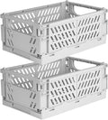 Tixill 2-Pack Mini Foldable Plastic Storage Box Mini Plastic Baskets for Organizing and Storage for Home Kitchen Bedroom Bathroom Office (16x11x6, Grey)